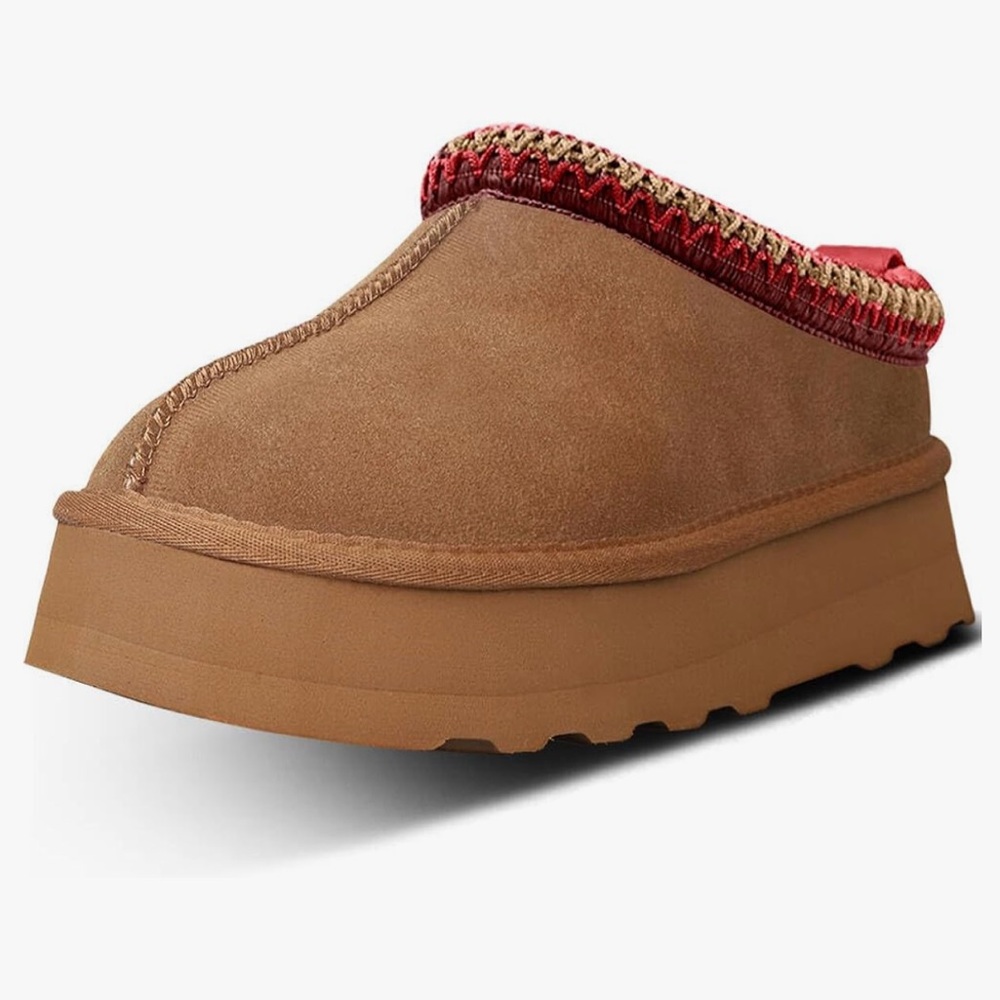 5/$20 Tan Slip-On Women Shoes with Red Accents
